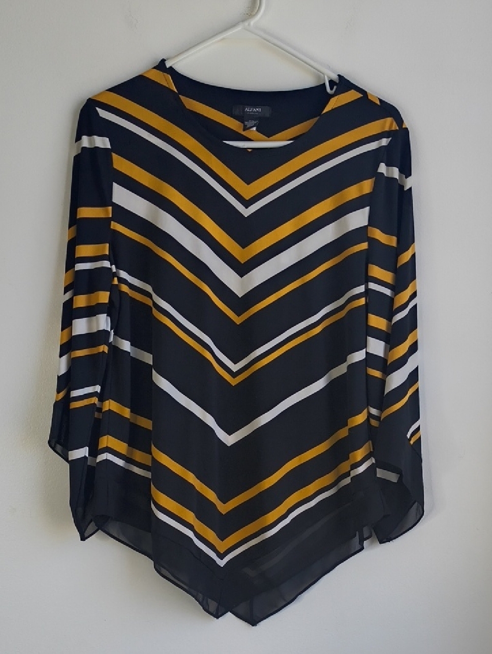 Alfani Black Chevron Tunic with Mustard and White Stripes